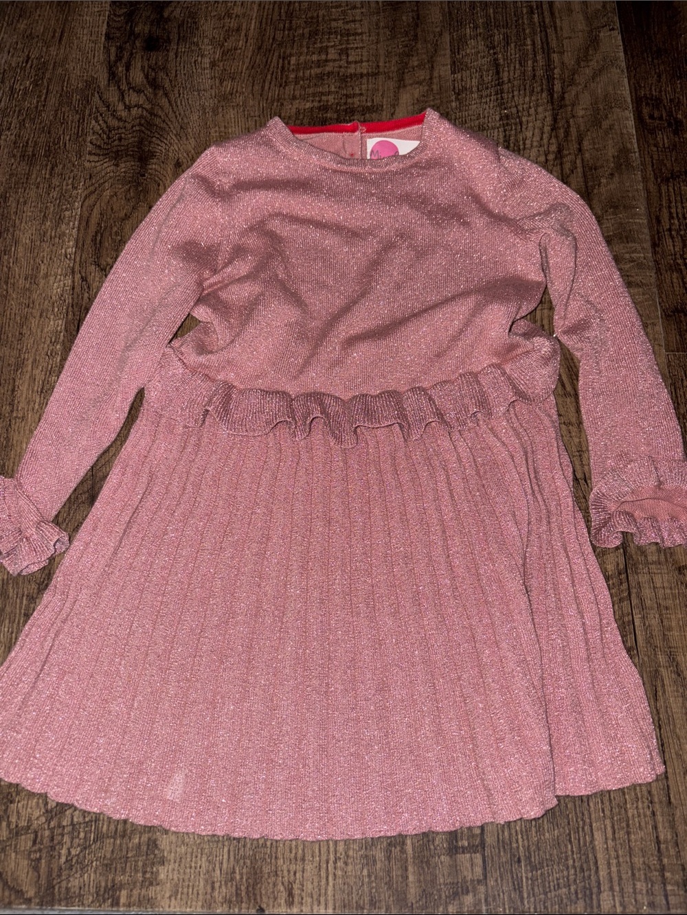 Mini Boden Sparkle Pink Ruffle-Waist Pleated Dress Rose Berry